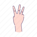 count, fingers, gesture, hand, human, palm, three