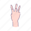 count, fingers, gesture, hand, human, palm, three 