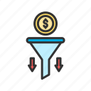 sale funnel, filter, coin, conversion, financial, collection, leads, revenue