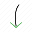 arrow, direction, down, indication, internet, navigation, pointing, sign
