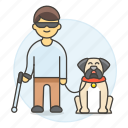 blind, male, impairment, visual, guide, stick, dog, walking, blindness, trained, disability