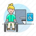 accessible, aid, disability, disable, disabled, female, impairment, mobility, toilet, wheelchair