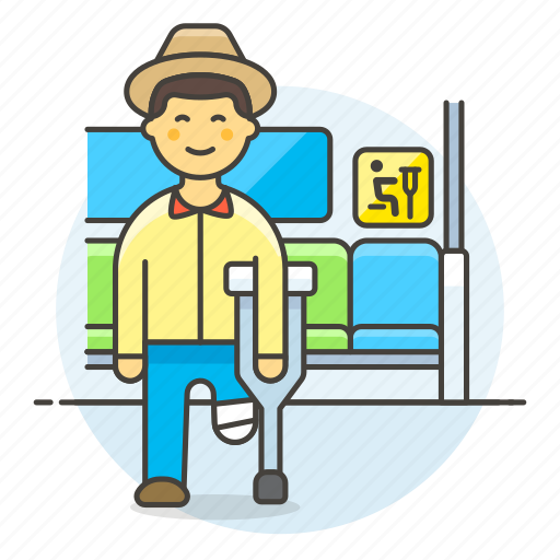 Aid, bus, crutch, disability, impairment, inside, male icon - Download on Iconfinder