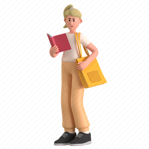 Reading, go to school, read, student, studying, book, education 3D illustration - Download on Iconfinder