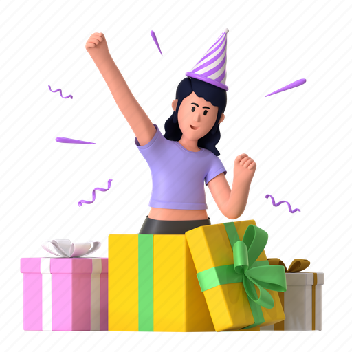Surprise gift, happy, surprise, gift, present, birthday party, party 3D illustration - Download on Iconfinder
