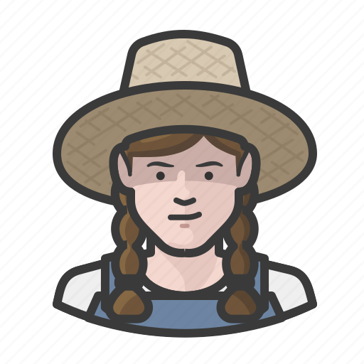 Braids, caucasian, farmer, girl, hat, overalls, straw icon - Download on Iconfinder