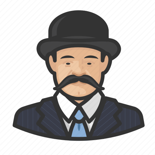 Asian, avatar, bowler hat, mustache icon - Download on Iconfinder