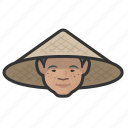 asian, cone, farmer, female, hat