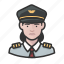 airline, avatar, captain, female, pilot, white 