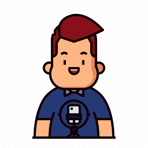 Content, creator, vlogger, blogger, face, fat, man icon - Download on Iconfinder
