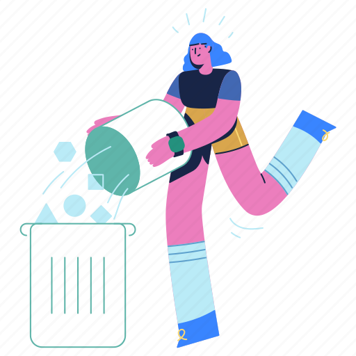 Delete, trash, garbage, remove, throw, away, woman illustration - Download on Iconfinder