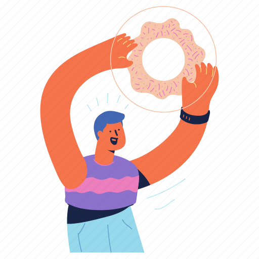 Food, pastry, dessert, doughnut, donut, baskery, man illustration - Download on Iconfinder