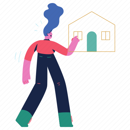 Real, estate, home, house, accommodation, woman, people illustration - Download on Iconfinder