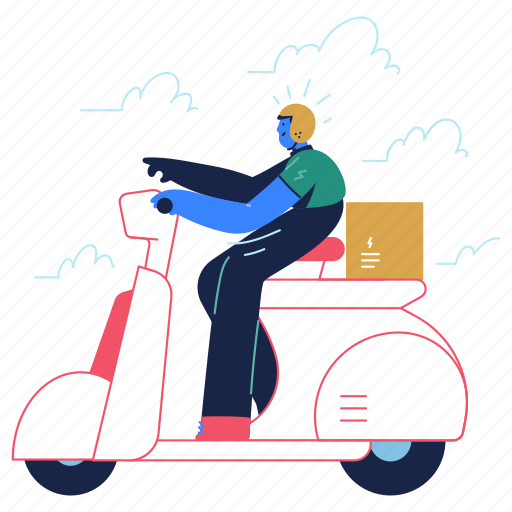 Transportation, delivery, logistic, logistics, vespa, scooter, box illustration - Download on Iconfinder