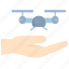 aerial, aircraft, control, drone, fly, hand, small 