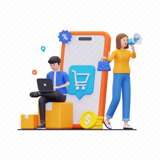 Ecommerce, shopping, cart, shop, sale, marketing, promotion 3D illustration - Download on Iconfinder