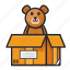 box, doll, gift, goods, stuff, teddy bear 
