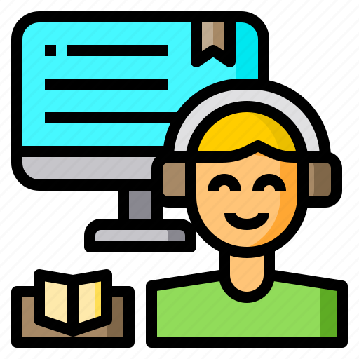 Book, education, learning, online, man, computer icon - Download on Iconfinder