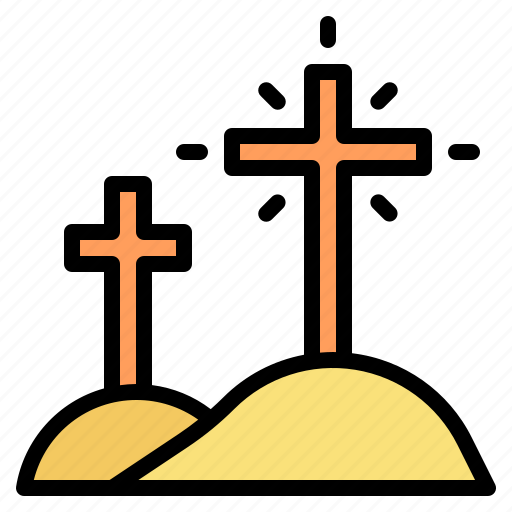 Crosses, hill, risen, easter, curch, jesus, catholic icon - Download on Iconfinder