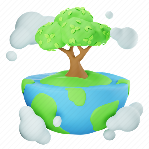 Tree, leaves, planting, plant, forest, earth, cloud 3D illustration - Download on Iconfinder