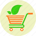 cart, basket, biological products, ecology, ecommerce, green leaf, shop