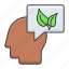 human head, leaf, nature, awareness, intelligence, plant growth 