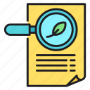 document, leaf, magnifier, search