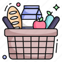 shopping basket, shopping bucket, grocery basket, grocery bucket, commerce