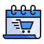 calendar, cart, commerce, date, ecommerce, sale, shopping 