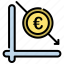 arrow, down, euro, loss, money
