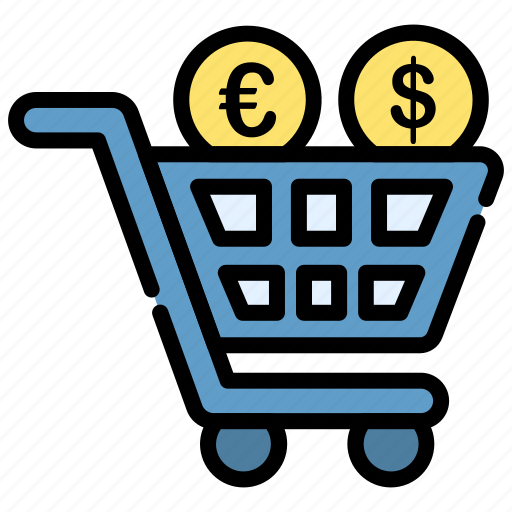 Coin, dollar, euro, market, stock, stock market, trolley icon - Download on Iconfinder