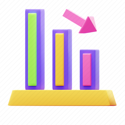 Down, trend, graph, statistics, arrow, bar growth, decrease 3D illustration - Download on Iconfinder