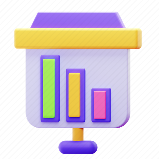 Presentation, down, trend, statistic, bar graph, analysis, report 3D illustration - Download on Iconfinder