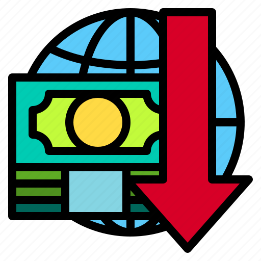Down, crisis, financial, global, arrow, currency icon - Download on Iconfinder