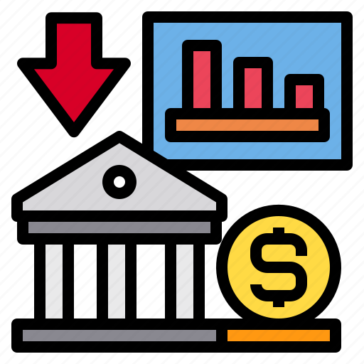 Bank, down, crisis, graph, financial, arrows, currency icon - Download on Iconfinder