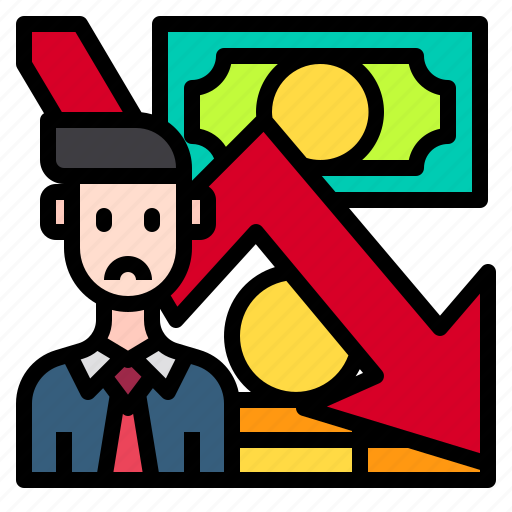 Man, down, crisis, financial, arrow, business, currency icon - Download on Iconfinder