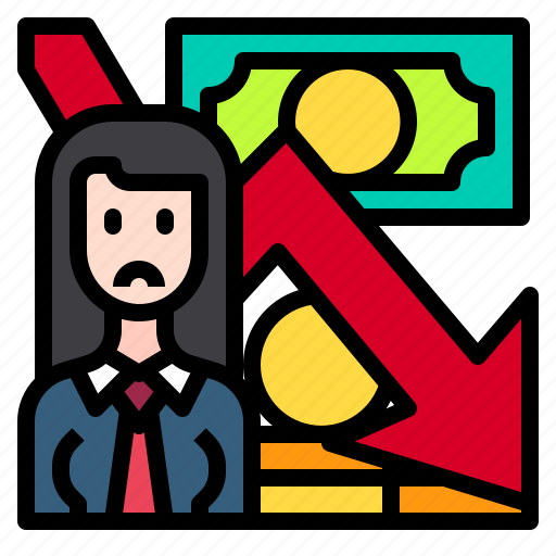 Down, crisis, woman, financial, arrow, business, currency icon - Download on Iconfinder