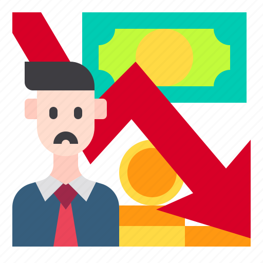Crisis, currency, financial, man, business, down, arrow icon - Download on Iconfinder