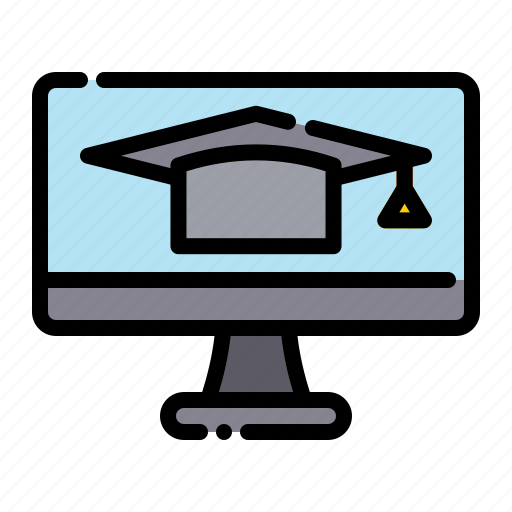 Online learning, course, computer, graduation cap icon - Download on Iconfinder