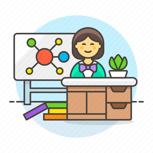 Chemistry, classroom, desk, education, female, lecture, mindmap icon - Download on Iconfinder