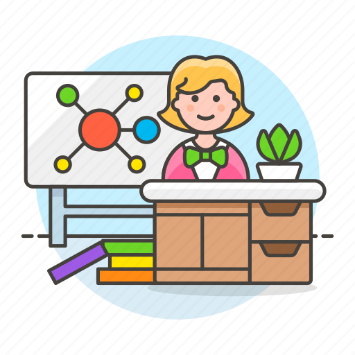 Female, education, desk, classroom, teacher, school, lecture icon - Download on Iconfinder