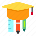 cap, education, graduation, pen, pencil