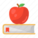 apple on book, diet book, educational book, food learning, healthy education, notebook, textbook
