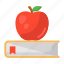 apple on book, diet book, educational book, food learning, healthy education, notebook, textbook 