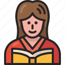 student, user, female, person, avatar, woman, reading