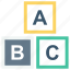 alphabet, box, boxes, child, cube, cubes, education, english icon 