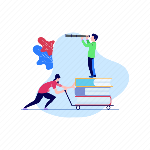 Boy, girl, doing, research, books icon - Download on Iconfinder