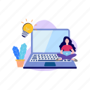 female, using, laptop, learning, online