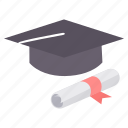 graduate, graduation, cap, certificate, certification, diploma, hat 