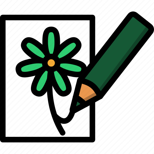 Pencil, flower, sheet, drawing, sketch, lineart, simple icon - Download on Iconfinder